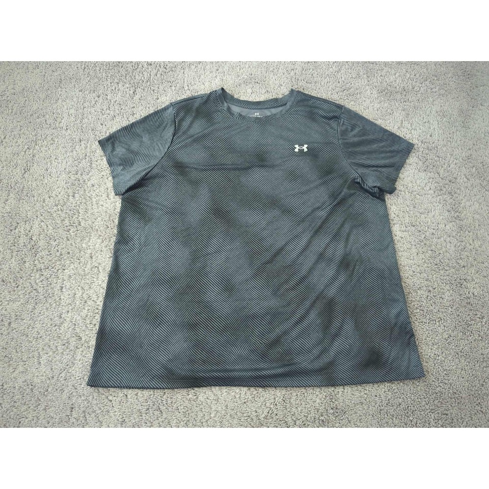 Under Armour Tech Shirt Womens 1X Gray Lino Print Short Sleeve Loose Athletic